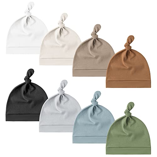 8 Pack Soft Baby Knot Beanie Hats 0-6 Months