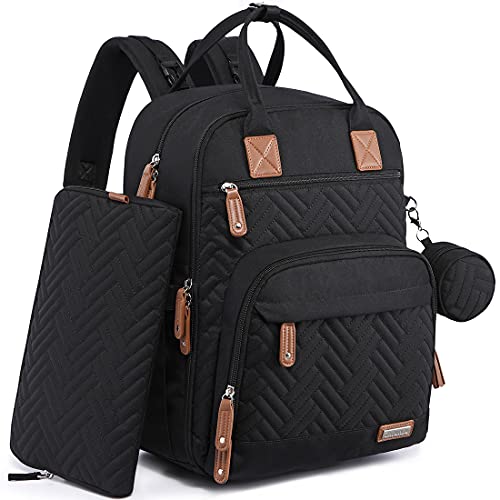 4-in-1 Waterproof Diaper Bag Backpack for Baby - Black