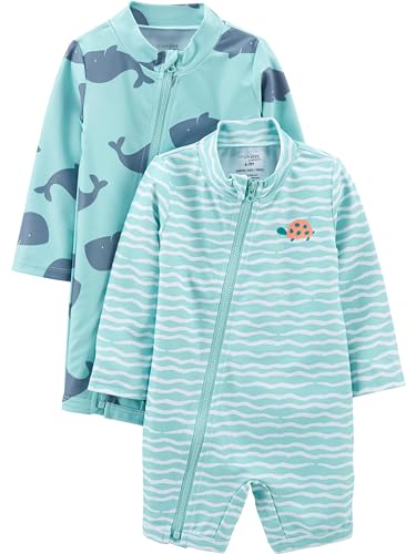 Carter's Boys' 2-Pack Zip Rashguards, Turtle/Whale, 3-6 Months