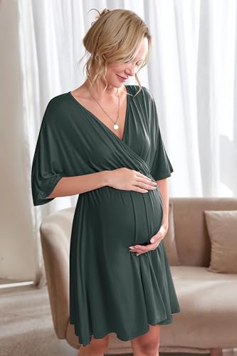 Ekouaer 3 in 1 Maternity/Nursing Nightgown, Dark Green