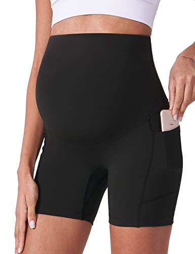 POSHDIVAH Over Belly Maternity Shorts, Black, Medium, 5