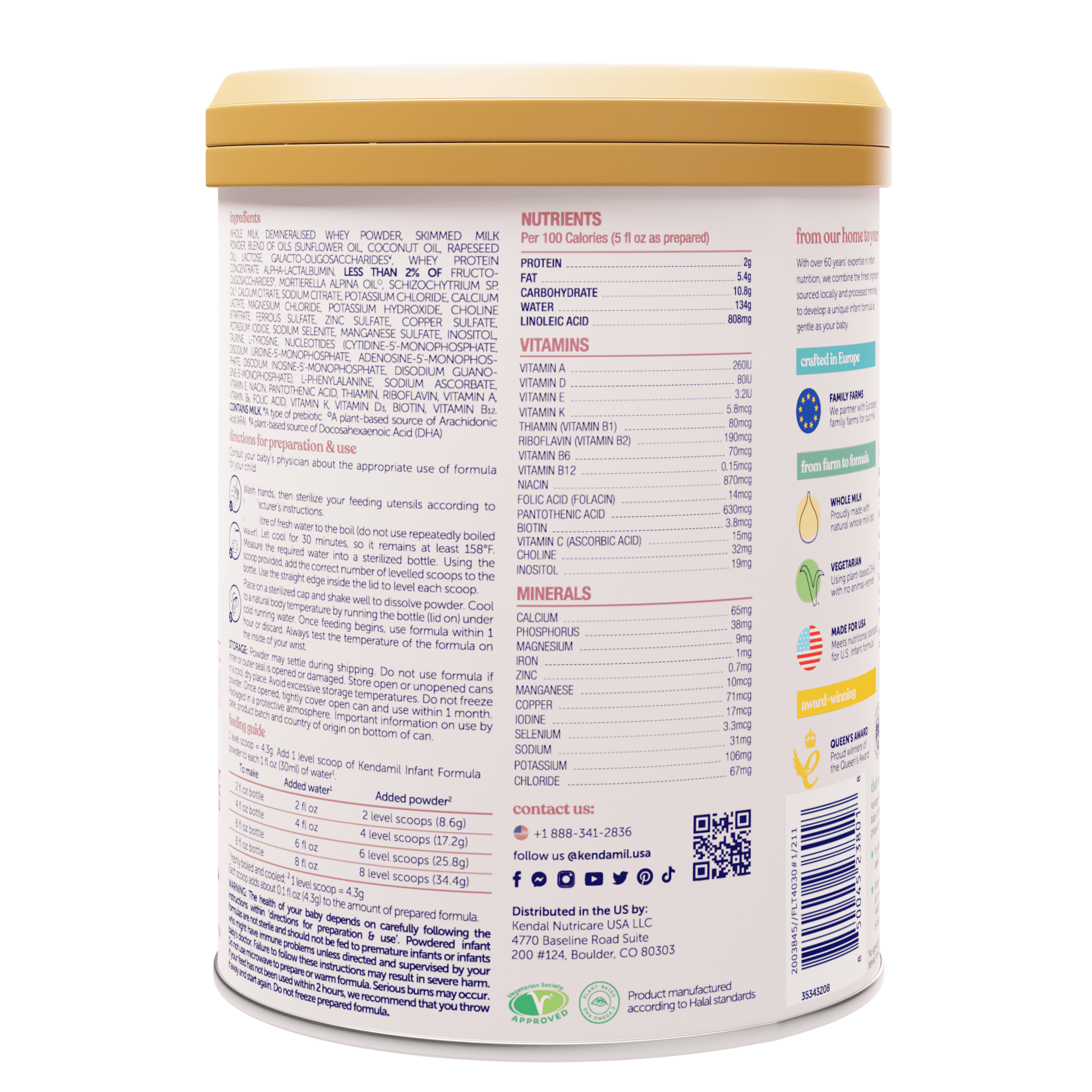 Kendamil European Baby Formula Powder with HMOs, Prebiotics