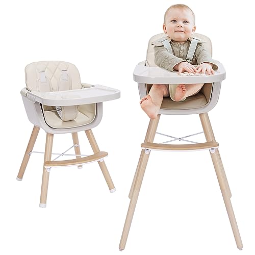 Convertible Wooden High Chair with Adjustable Tray