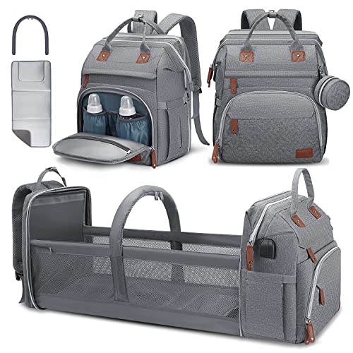 DERJUNSTAR Diaper Bag Backpack,Baby Diaper Bags, Mothers Day Gifts, Multifunctional Travel Diaper Waterproof Backpack for Baby Boy & Girls, with Portable Diaper Pad,Grey
