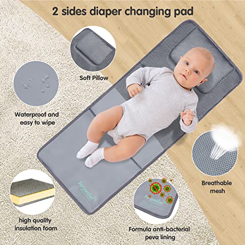 DERJUNSTAR Diaper Bag Backpack,Baby Diaper Bags, Mothers Day Gifts, Multifunctional Travel Diaper Waterproof Backpack for Baby Boy & Girls, with Portable Diaper Pad,Grey