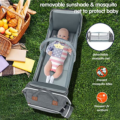 DERJUNSTAR Diaper Bag Backpack,Baby Diaper Bags, Mothers Day Gifts, Multifunctional Travel Diaper Waterproof Backpack for Baby Boy & Girls, with Portable Diaper Pad,Grey
