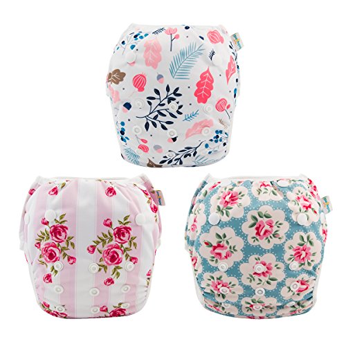 Babygoal Girl Swim Diapers, Reusable Adjustable 3 Pack
