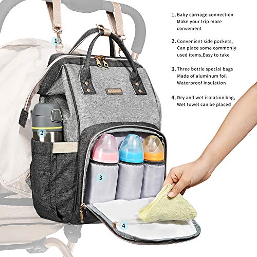 Baby Diaper Bag Backpack with Changing Pad & Insulated Pockets