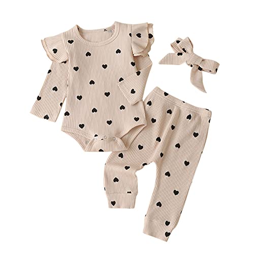 Baby Girl 3PC Outfit Set (Apricot, 3-6 Months)