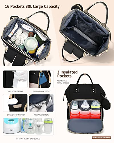 Black Diaper Backpack with Changing Pad - 30L