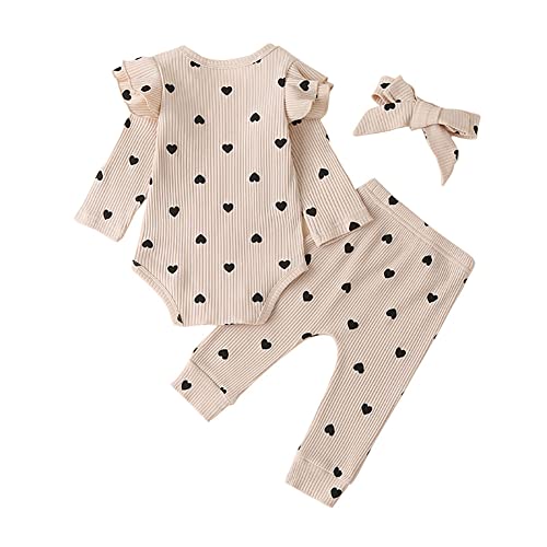 Baby Girl 3PC Outfit Set (Apricot, 3-6 Months)