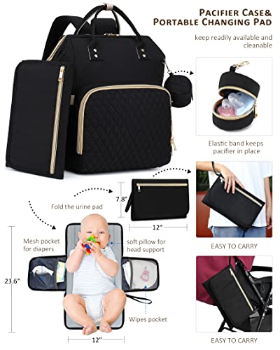 Black Diaper Backpack with Changing Pad - 30L