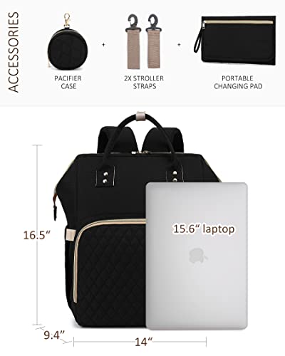 Black Diaper Backpack with Changing Pad - 30L