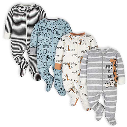 Gerber Baby Boys' Jungle Blue Footie 4-Pack