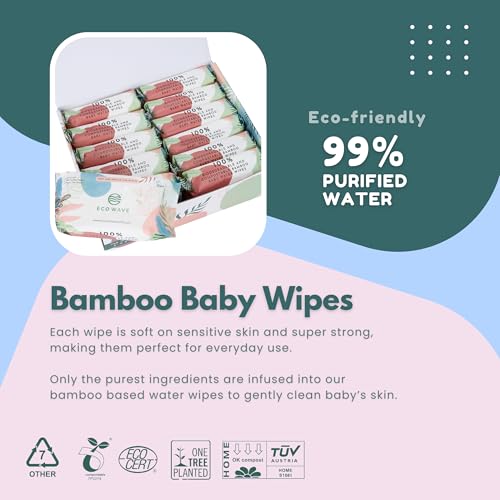 100% Biodegradable Bamboo Baby Wipes, Hypoallergenic - 768 Count