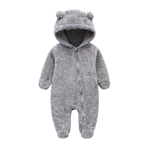 Gray Fluffy Romper for Newborn Boys 0-3 Months