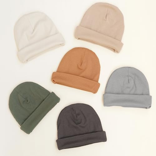 6 Pack Unisex Baby Beanie Hats - Warm Caps