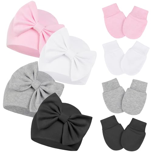 Big Bow Knit Hat and Mitten Set for Infants