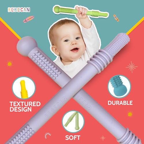 BEBECAN Soft Silicone Teething Sticks for Babies
