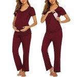 Nursing Pajama Set for Moms in Wine Red