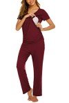 Nursing Pajama Set for Moms in Wine Red