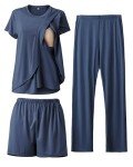Navy Postpartum Nursing Pajamas Set for Women