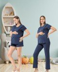 Navy Postpartum Nursing Pajamas Set for Women