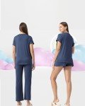 Navy Postpartum Nursing Pajamas Set for Women