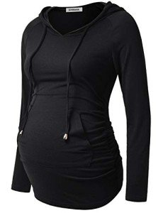 Maternity Long Sleeve Hoodie Sweatshirt in Black