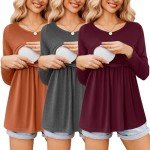 Ekouaer Women's Long Sleeve Nursing Tops - 3 Pack