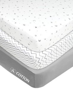 3-Pack Mini Crib Sheets in Gray Star/Zigzag