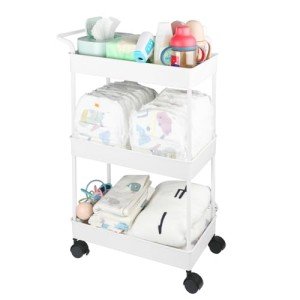 Beige Diaper Caddy Cart for Nursery Essentials