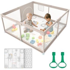 Grey Baby Playpen with Mat - 47x47 Inch