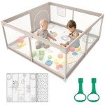 Grey Baby Playpen with Mat - 47x47 Inch