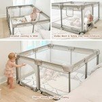 Grey Baby Playpen with Mat - 47x47 Inch