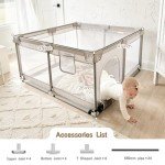 Grey Baby Playpen with Mat - 47x47 Inch