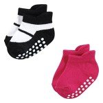 Hudson Baby Non-Skid No-Show Socks, Pink Black