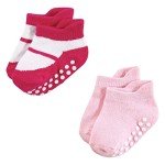 Hudson Baby Non-Skid No-Show Socks, Pink Black