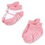 Hudson Baby Non-Skid No-Show Socks, Pink Black