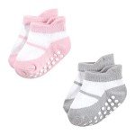 Hudson Baby Non-Skid No-Show Socks, Pink Black