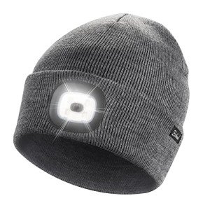 Unisex Grey Beanie for Dad with Rechargeable Light