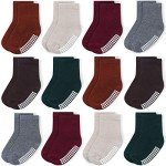 12 Pack Brown Non-Slip Baby Crew Socks