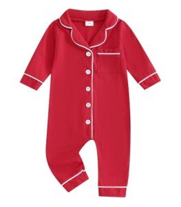 Cozy Christmas Baby Pajamas Romper - Red, 6-12 Months