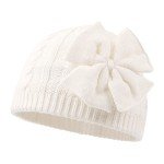 Cozy Winter Knit Baby Hat with Bow - White