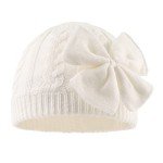 Cozy Winter Knit Baby Hat with Bow - White