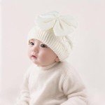 Cozy Winter Knit Baby Hat with Bow - White