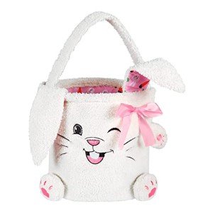 Fluffy Bunny Easter Basket for Kids - White Tote
