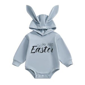 Blue Bunny Ear Hooded Baby Romper Outfit