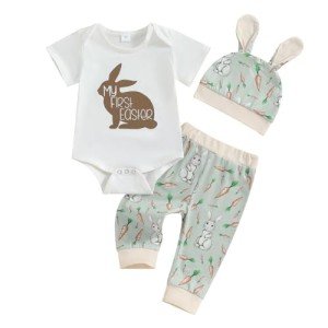 Baby Boy Easter Bunny Romper Outfit Set 0-3 Months