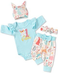 Blue Bunny Ribbed Romper Set for Baby Girls